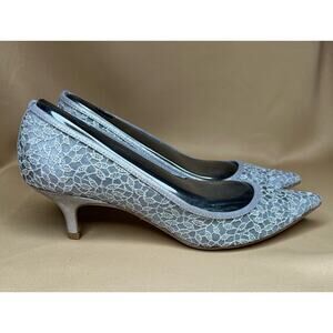 Adrianna Papell Lois Silver Valencia Lace Kitten Heel 10 M New
